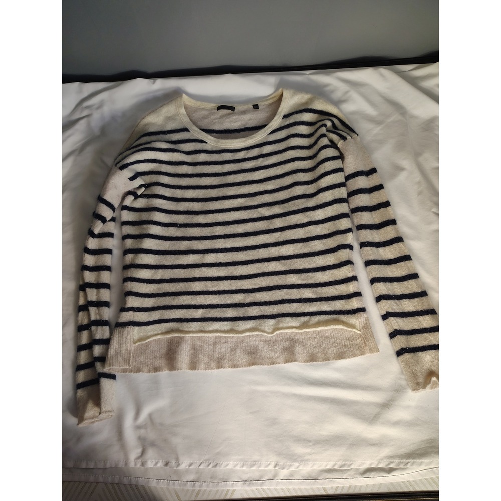 ATM Anthony Thomas Melillo Women Striped Cashmere Sweater Navy Cream AW8261-AL M